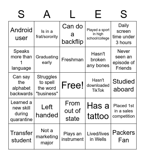 Sales Bingo Card