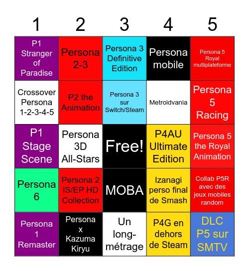 Persona 25th Bingo Card