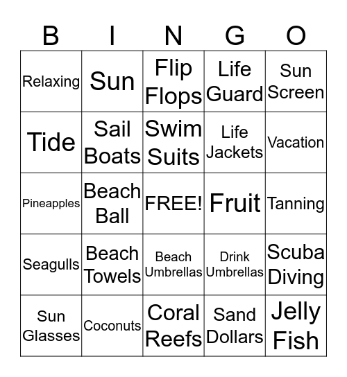 Toes in the Sand! Bingo Card