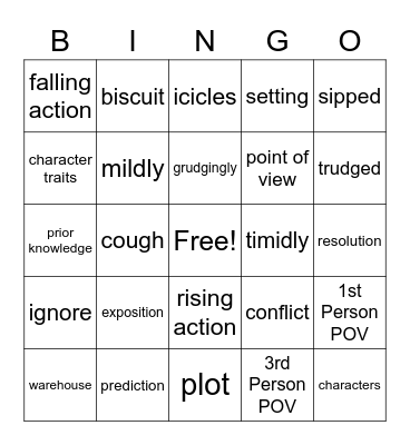 Story Elements & "Stray" Vocabulary Bingo Card