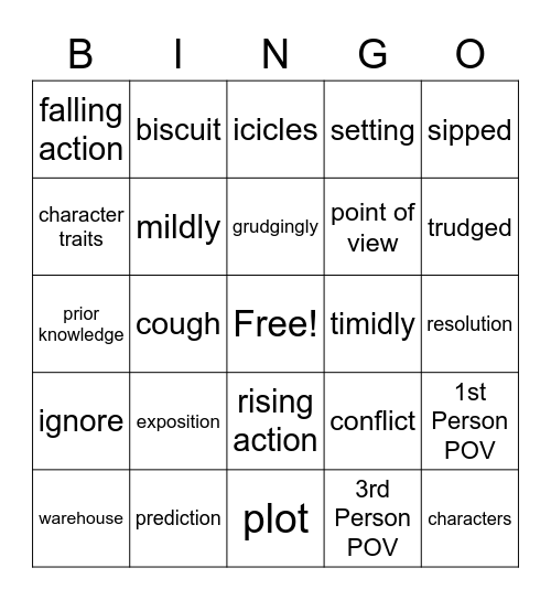 Story Elements & "Stray" Vocabulary Bingo Card