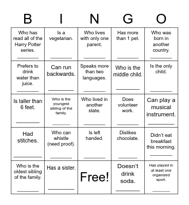 Find Someone Who... Bingo Card
