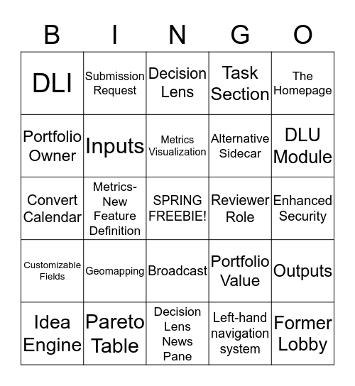 Spring Release Bingo Card