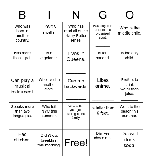 Find Someone Who... Bingo Card