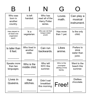 Find Someone Who... Bingo Card