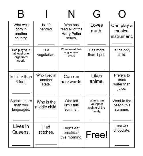 Find Someone Who... Bingo Card