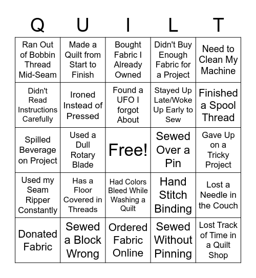 Friendship Quilters Bingo Card