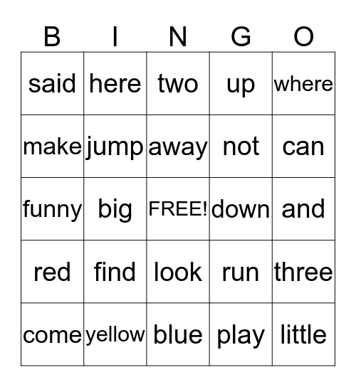 Preprimer Bingo Card