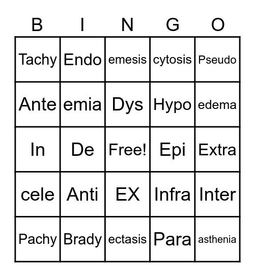 MA I - Medical Terminology Chapters 2 & 3 Bingo Card