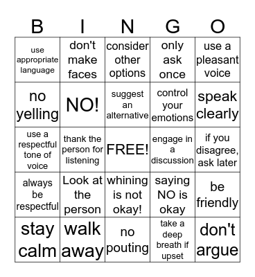 Accepting NO Bingo Card