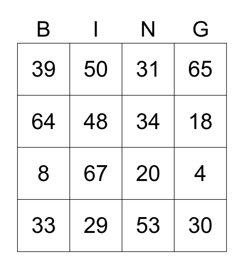 Number Bingo 1-75 Bingo Card