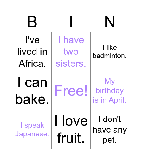 Nice to Meet You Bingo Card