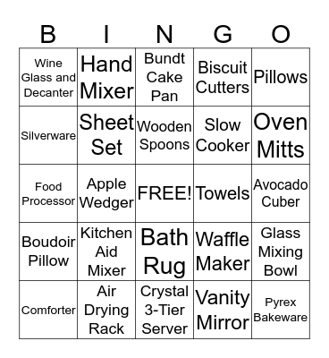 Alicia's Bridal Shower Bingo Card