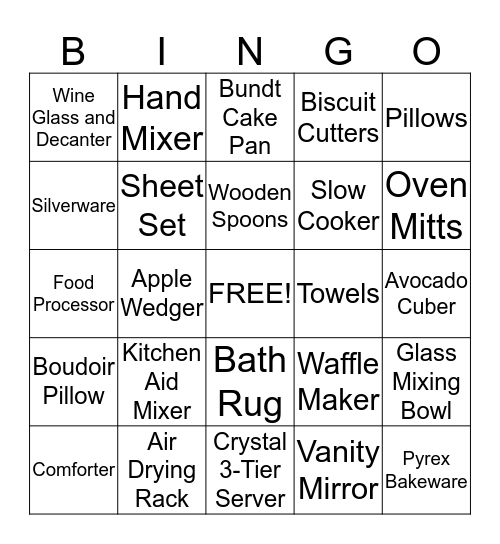 Alicia's Bridal Shower Bingo Card