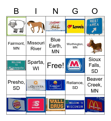 Felix's Road Trip Bingo Card