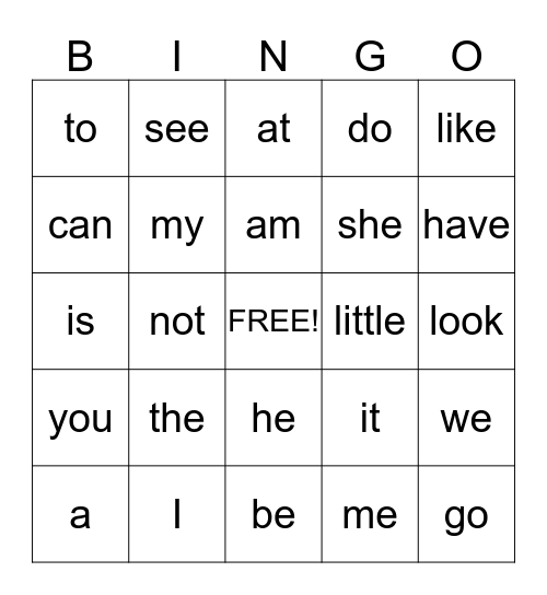 Word Wall Bingo Card