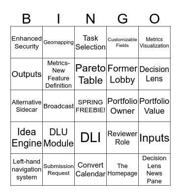 Spring Release Bingo Card
