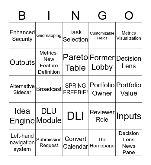 Spring Release Bingo Card