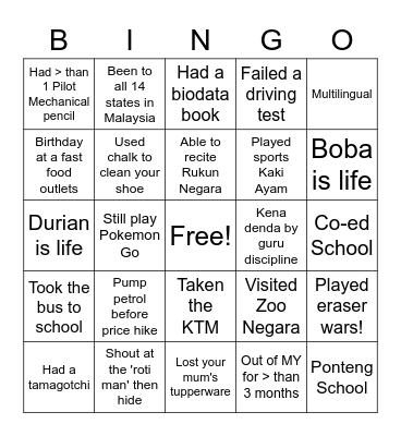 Malaysian Bingo Card