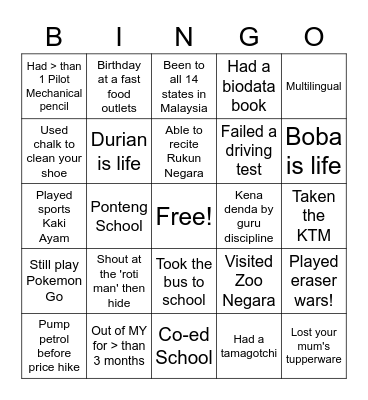 Malaysian Bingo Card