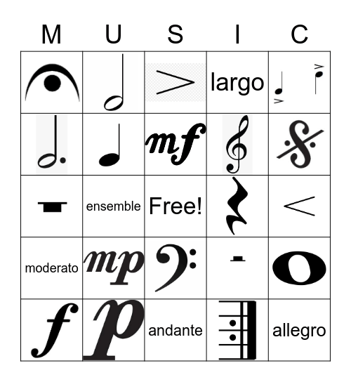 Music Bingo Card