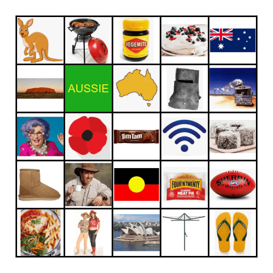 A U S S I E  B I N G O Bingo Card