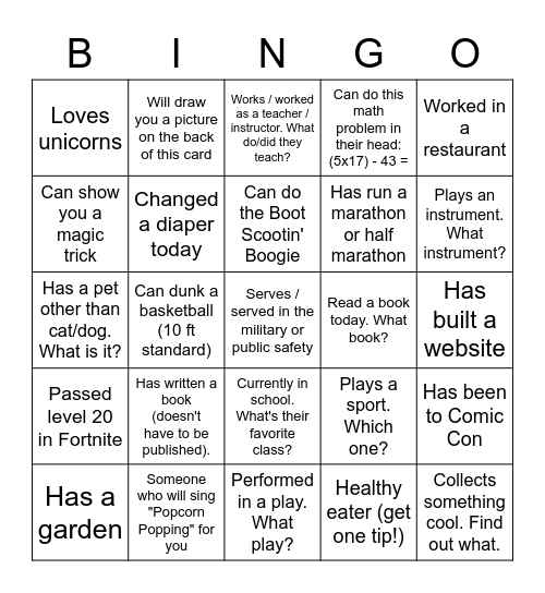 Get-to-know-your-neighbor Bingo! Bingo Card