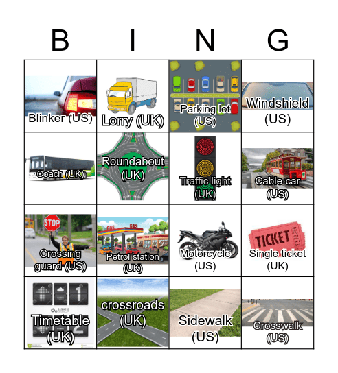 Transport UK and US Bingo Card