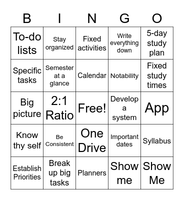Time ManagementB Bingo Card