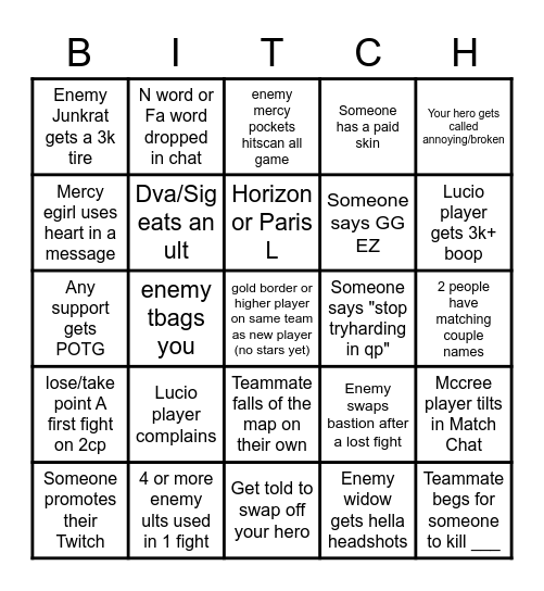 Quick Play Bingo Card