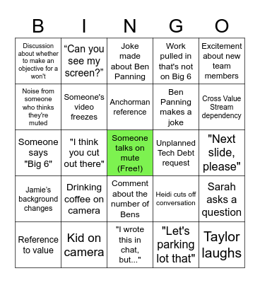 District PI15 Planning Bingo! Bingo Card