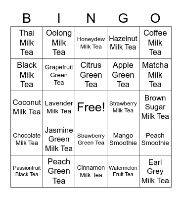 Boba Bingo Bonanza!! Bingo Card