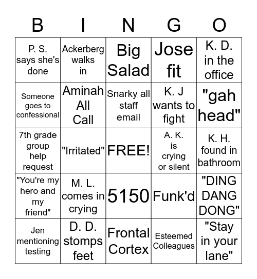 Counseling Bingo Card