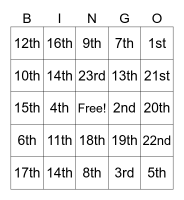 MVSU Constitution Day Bingo Card