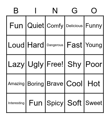Adjectives Bingo Card