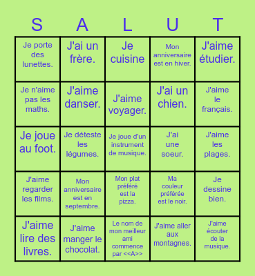 Salut! Bingo Card