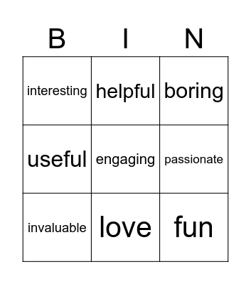 PBHS Vodcast #4: Evaluative Language Bingo Card