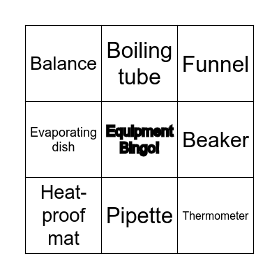 Equipment Bingo Card