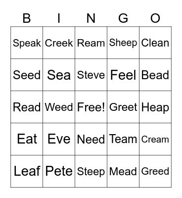 Tree House 1 U5 Bingo Card