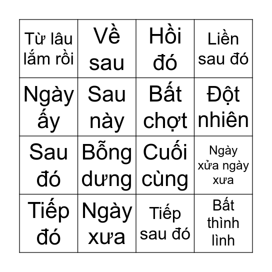Kể truyện Bingo Card