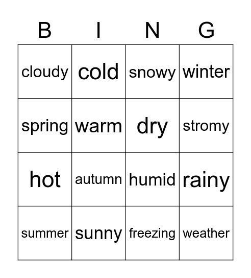 weather and seasons Bingo Card