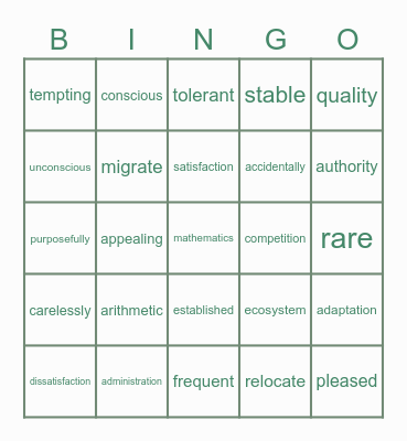 B-2 Vocabulary WEEK 6&7 Bingo Card