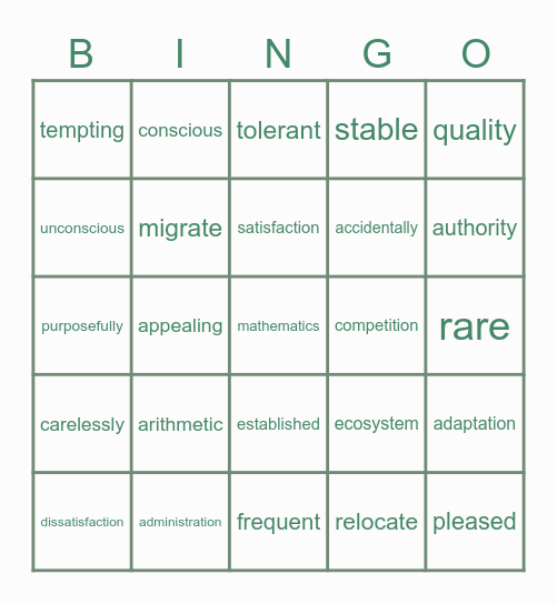 B-2 Vocabulary WEEK 6&7 Bingo Card