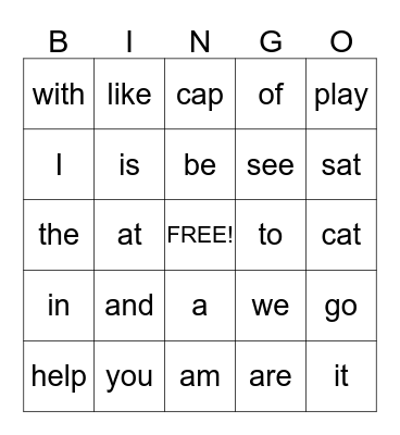 Lesson 1 Bingo Card