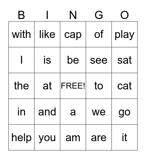 Lesson 1 Bingo Card