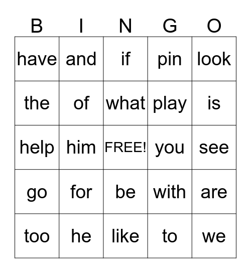 Lesson 2 Bingo Card