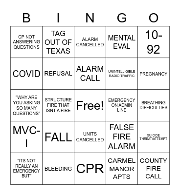 FIRE/EMS DISPATCHER BINGO Card