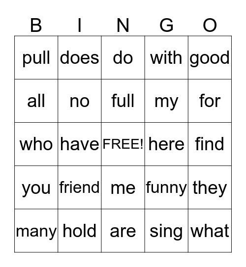Lesson 5 Bingo Card