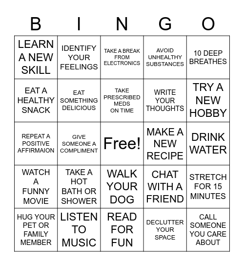 BETTER HEALTH Bingo Card