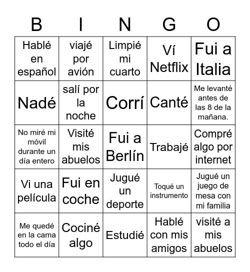 Después de las vacaciones Bingo Card